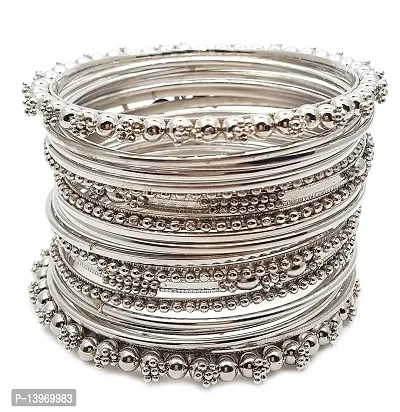 DohDeep Collection Jewellery Silver Oxidised Plated Metal Designer Bangles Set for Women-thumb0
