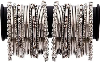 DohDeep Traditional Silver Plated Oxidized Bangles Set For Girls  Women-thumb1