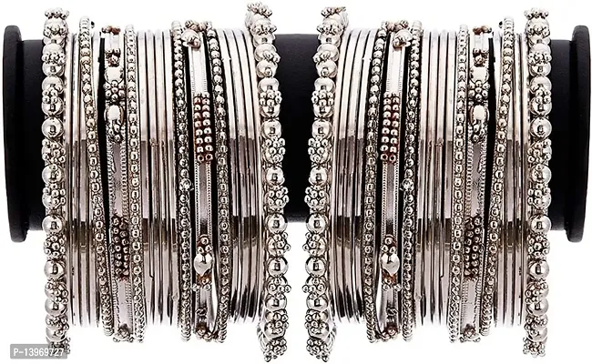 DohDeep Traditional Silver Plated Oxidized Bangles Set For Girls  Women-thumb2