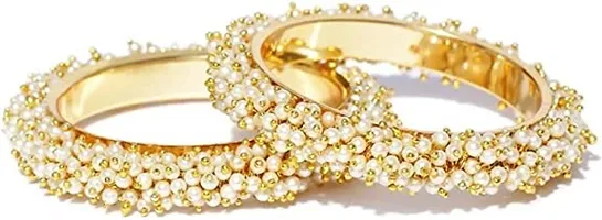 Dohdeep Gold Plated Stylish Traditional Pearl Studded Bridal Bangles, Kangan Set for Women and Girls-thumb1
