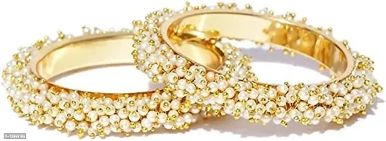 Dohdeep Gold Plated Stylish Traditional Pearl Studded Bridal Bangles, Kangan Set for Women and Girls-thumb2
