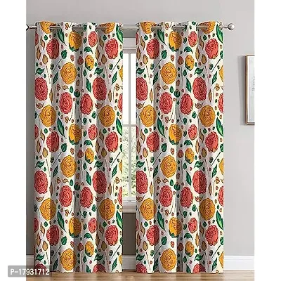 KHD 3D Flowers Digital Printed Polyester Fabric Curtains for Bed Room Kids Room Living Room Color White Window/Door/Long Door (D.N.1371)