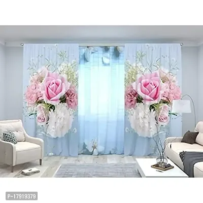 KHD 3D Flowerpot Digital Printed Polyester Fabric Curtains for Bed Room Kids Room Living Room Color Pink Window/Door/Long Door (D.N.824) (1, 4 x 5 Feet (Size ; 48 x 60 Inch) Window)-thumb0