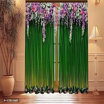 KHD 3D Flower Digital Printed Polyester Fabric Curtains for Bed Room Kids Room Living Room Color Green Window/Door/Long Door (D.N.771) (1, 4 x 5 Feet (Size ; 48 x 60 Inch) Window)