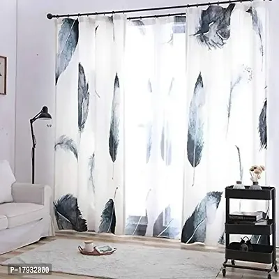 KHD 3D Feather Digital Printed Polyester Fabric Curtains for Bed Room Kids Room Living Room Color White Window/Door/Long Door (D.N.1218) (4 x 5 Feet (Size ; 48 x 60 Inch) Window, 1)