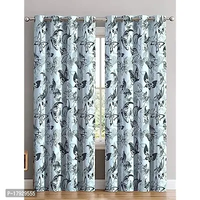 KHD 3D Butterfly Digital Printed Polyester Fabric Curtains for Bed Room Kids Room Living Room Color Sky Blue Window/Door/Long Door (D.N.1345)