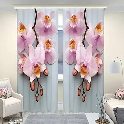 KHD 3D Flower Digital Printed Polyester Fabric Curtains for Bed Room Kids Room Living Room Color Pink Window/Door/Long Door (D.N.762) (1, 4 x 5 Feet (Size ; 48 x 60 Inch) Window)