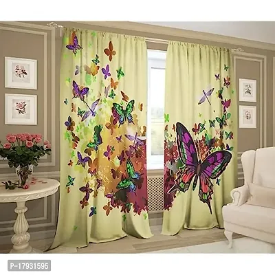 KHD 3D Butterfly Digital Printed Polyester Fabric Curtains for Bed Room Kids Room Living Room Color Yellow Window/Door/Long Door (D.N.1399)