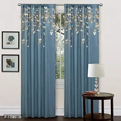 KHD 3D Flowers Digital Printed Polyester Fabric Curtains for Bed Room Kids Room Living Room Color Blue Window/Door/Long Door (D.N.699)-thumb0