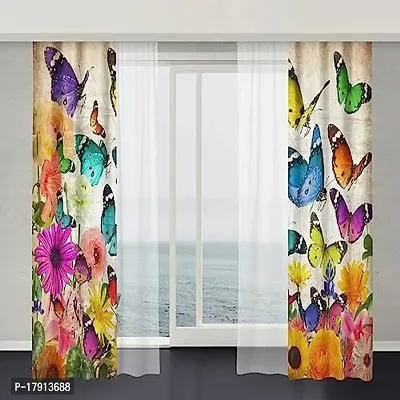 KHD 3D Butterfly Digital Printed Polyester Fabric Curtains for Bed Room Kids Room Living Room Color White Window/Door/Long Door (D.N.758) (1, 4 x 5 Feet (Size ; 48 x 60 Inch) Window)