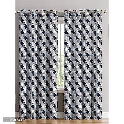 KHD 3D Geometric Digital Printed Polyester Fabric Curtains for Bed Room Kids Room Living Room Color Blue Window/Door/Long Door (D.N.1376)