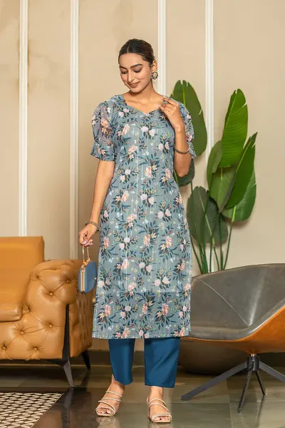 Fancy Organza Printed Kurtas For Women