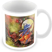 Ganesha Riding On Elephant Printed Spiritual and Devotional Gift Coffee Mug-thumb1