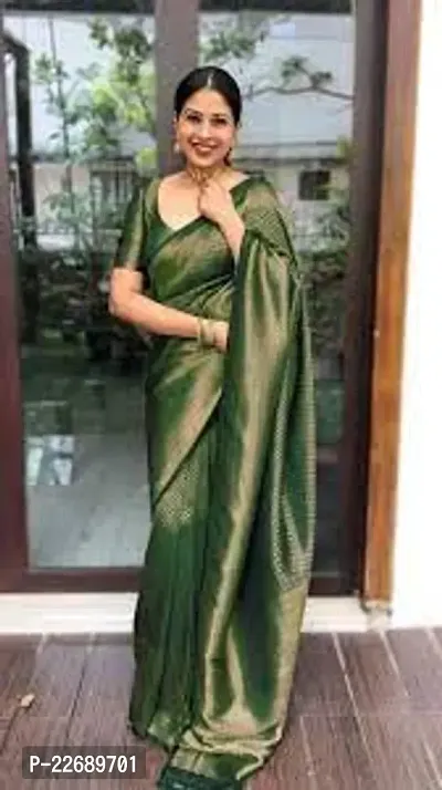 Beautiful Silk Blend Saree with Blouse Piece For Women-thumb0