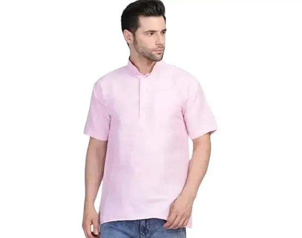 LatestPlus Men's Blend Fabric Solid Half Sleeve Short Kurta | LPA-SKLB-P