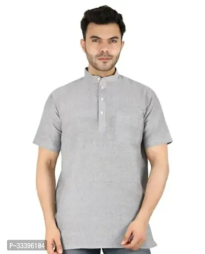 Stylish Grey Khadi Cotton Kurtas For Men-thumb0