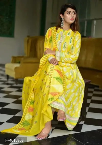 Yellow Rayon Ethnic Motif Kurtas For Women-thumb0