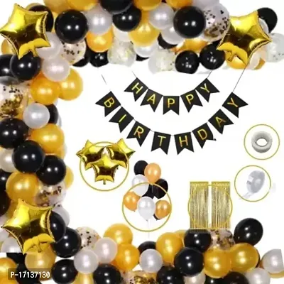 Classic Solid Happy Birthday Balloon (Black) + Hd Metallic 10 Inch Gold, Black and Silver Balloons Balloons 50 Pcs-thumb0