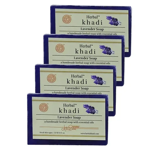 Herbal Khadi Lavender body wash Ayurvedic Handmade Soap Silky and smooth skin Cold-Pressed Organic Luxury Natural Premium Soap Vegan, Cruelty-free For Men and Women (Pack of 4) (500 g)