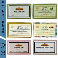 Khadi Natural Herbal handmade Aloevera, Neem Tulsi, Lemongrass, Mix fruit, Rose Water, Multani Mitti  Haldi Soap for bath for skin whitening (pack of 6)-thumb1