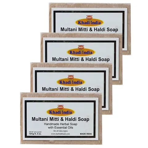 Herbal Khadi Natural Handmade Multani Mitti and Hali Soap with Glycerine  Jajoba Oil for Hydrated  Glowing Skin for Men and Women (Pack of 4) (500 g)