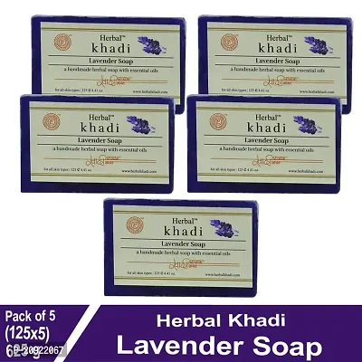 Herbal Khadi Lavender body wash Ayurvedic Handmade Soap Silky and smooth skin Cold-Pressed Organic Luxury Natural Premium Soap Vegan, Cruelty-free For Men and Women (Pack of 5) (625 g)-thumb2