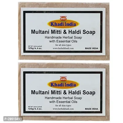 Herbal Khadi Natural Handmade Multani Mitti and Hali Soap with Glycerine  Jajoba Oil for Hydrated  Glowing Skin for Men and Women (Pack of 2) (250 g)-thumb0