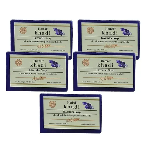 Herbal Khadi Lavender body wash Ayurvedic Handmade Soap Silky and smooth skin Cold-Pressed Organic Luxury Natural Premium Soap Vegan, Cruelty-free For Men and Women (Pack of 5) (625 g)