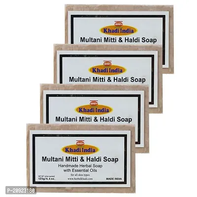 Herbal Khadi Natural Handmade Multani Mitti and Hali Soap with Glycerine  Jajoba Oil for Hydrated  Glowing Skin for Men and Women (Pack of 4) (500 g)-thumb0