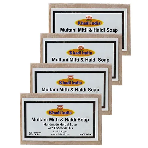 Herbal Khadi Natural Handmade Multani Mitti and Hali Soap with Glycerine  Jajoba Oil for Hydrated  Glowing Skin for Men and Women (Pack of 4) (500 g)