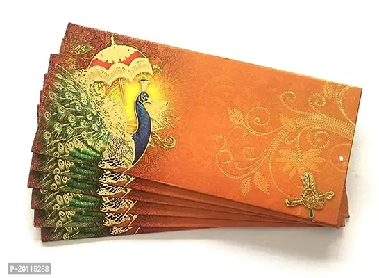 Envelopes Handmade Best Wishes Designer Money Envelope For Shaadi, Gifting, Birthday Traditional Peacock Design Multi Color Envelope(Pack Of 20)-thumb0