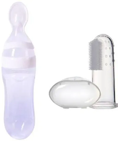 Kids Squeezy Bottle Feeder And Silicone Finger Toothbrush