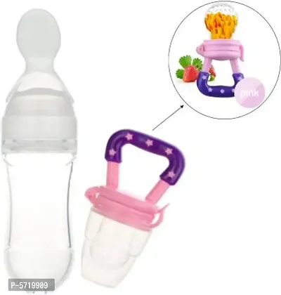 Feeding Starter Kit for New Born/ Infants ( Silicone Spoon Feeder and Fruit Pacifier) - Silicone, Plastic  (Multicolor)-thumb0