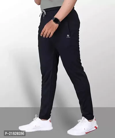 Trendy Navy Blue Lycra Blend Solid Regular Fit Track Pant For Men-thumb0