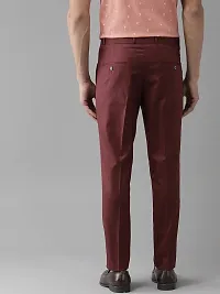 Elegant Cotton Blend Maroon Solid Regular Fit Casual Trouser For Men-thumb1