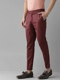 Elegant Cotton Blend Maroon Solid Regular Fit Casual Trouser For Men-thumb2