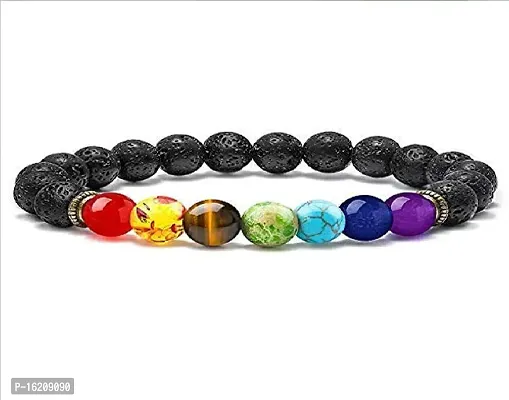 7 Chakra bracelet large power natural bracelets with the seven chakras, lava, onyx, and reiki energy in addition to semiprecious gemstone beads (Pack f 1)