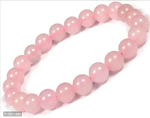 Bracelet with Pink Quartz and 8 mm Round Crystal Beads and Rose Stones (PACK OF 1)