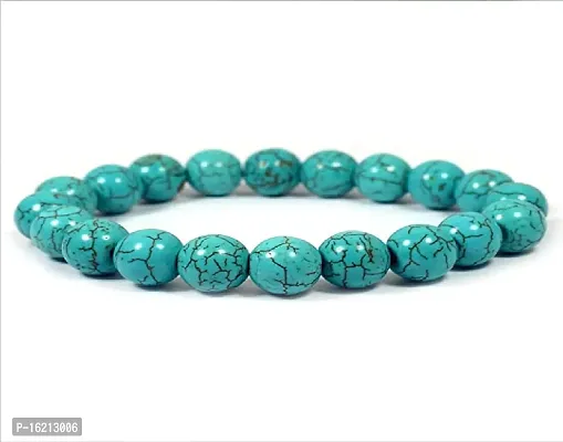 Turquoise Stone Bracelet/ Natural Crystal Healing Bracelet/ Gemstone Bracelet/ Beaded Bracelet Jewelry for Men  Women/ Lab Certificate, Color Blue, Bead Size 8 MM/Charm symbol/antique (Pack Of 1)-thumb0