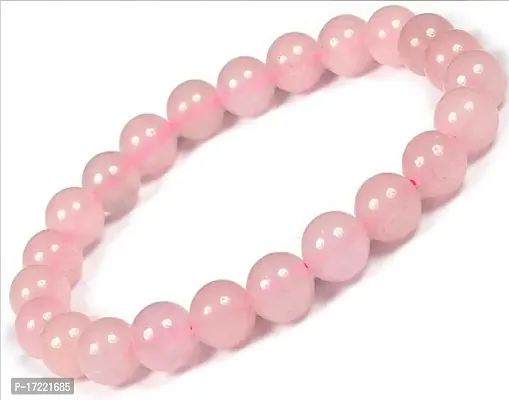 Rose Stone Bracelet with 8 mm Round Crystal Beads and Pink Quartz (PACK OF 1)-thumb0