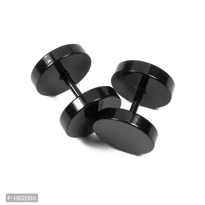 Shious Fashion Alleys Round Black Earings for Men/Boys/Boyfriend/ Pack of 1 Pair Stainless Steel Stud Earring-thumb0