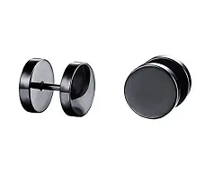 Shious Fashion Alleys Round Black Earings for Men/Boys/Boyfriend/ Pack of 1 Pair Stainless Steel Stud Earring-thumb3
