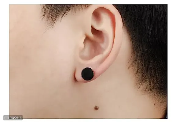 Shious Fashion Alleys Round Black Earings for Men/Boys/Boyfriend/ Pack of 1 Pair Stainless Steel Stud Earring-thumb5