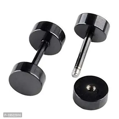 Shious Fashion Alleys Round Black Earings for Men/Boys/Boyfriend/ Pack of 1 Pair Stainless Steel Stud Earring-thumb3