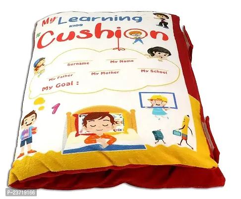 Loukya Kids Learning Cushion Pillow Cum Book with English and Hindi Alphabet, Numbers, Animal Names | Velvet Cushion Book for Interactive Learning for Children (Blue) (Red)-thumb0