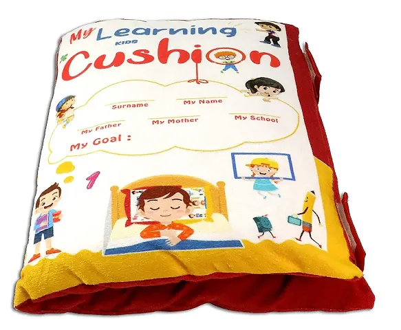 Loukya Kids Learning Cushion Pillow Cum Book with English and Hindi Alphabet, Numbers, Animal Names | Velvet Cushion Book for Interactive Learning for Children (Blue)