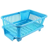 Loukya Multipurpose 3 in 1 Large Sink Set Dish Rack Drainer with Tray Large Size, Drying Rack Washing Basket with Tray for Kitchen, Dish Rack Organizers (Blue)-thumb3