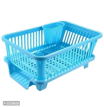 Loukya Multipurpose 3 in 1 Large Sink Set Dish Rack Drainer with Tray Large Size, Drying Rack Washing Basket with Tray for Kitchen, Dish Rack Organizers (Blue)-thumb4