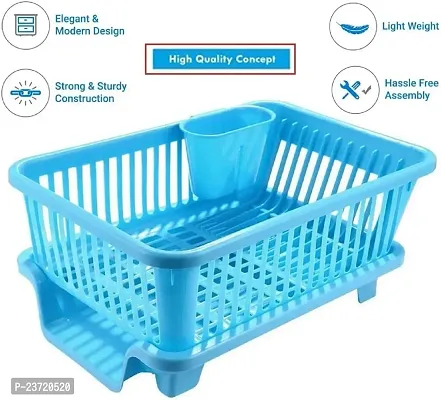 Loukya Multipurpose 3 in 1 Large Sink Set Dish Rack Drainer with Tray Large Size, Drying Rack Washing Basket with Tray for Kitchen, Dish Rack Organizers (Blue)-thumb5