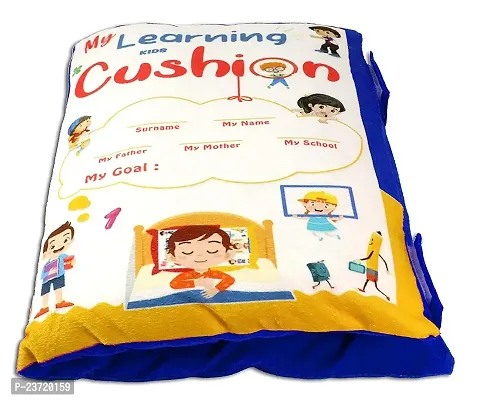 Loukya Kids Learning Cushion Pillow Cum Book with English and Hindi Alphabet, Numbers, Animal Names | Velvet Cushion Book for Interactive Learning for Children (Blue)